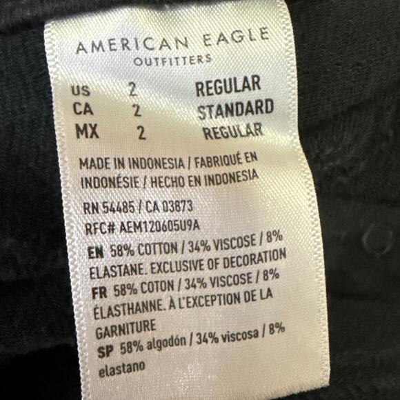 American Eagle Next Level Stretch Black Skinny Leg Mid Rise Denim Jeans Pants 2 - Picture 5 of 5